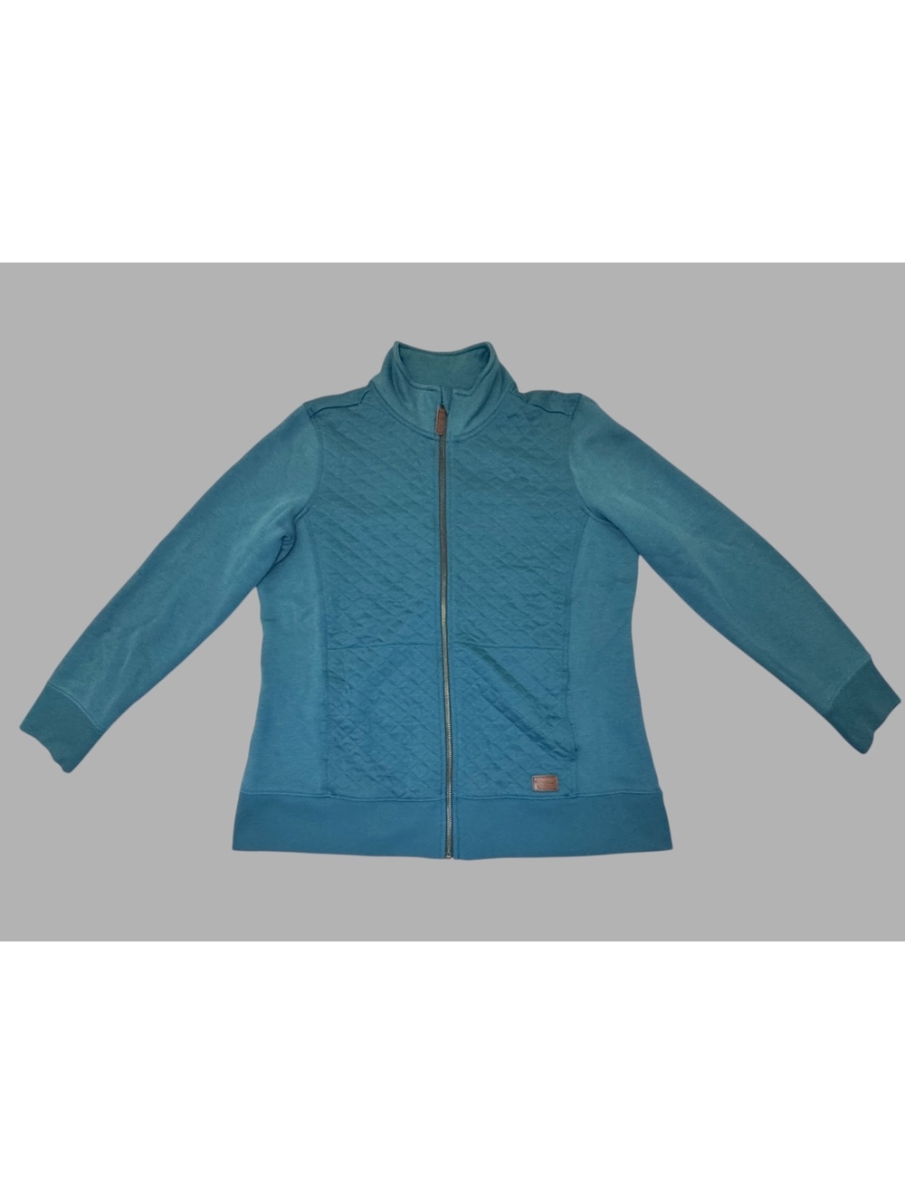 L.L.Bean Womens Large Quilted Full Zip Sweatshirt Jacket Teal Blue Cotton
